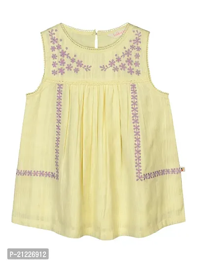 Budding Bees Girls Yellow Embroidered Cotton Top