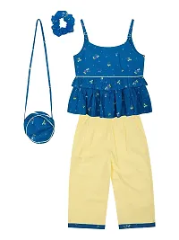 Budding Bees Girls Cotton Blue Top-Pant Set with Accessories-thumb2