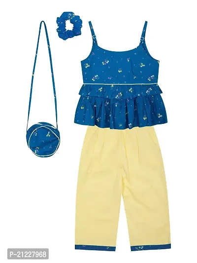 Budding Bees Girls Cotton Blue Top-Pant Set with Accessories-thumb3