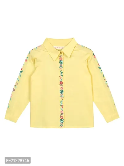 Budding Bees Girls Yellow Embroidered Cotton Full Sleeve Shirt Top-thumb0