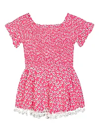 Budding Bees Girls Pink Floral Floral Smocked Short Sleeve Cotton Top-thumb1