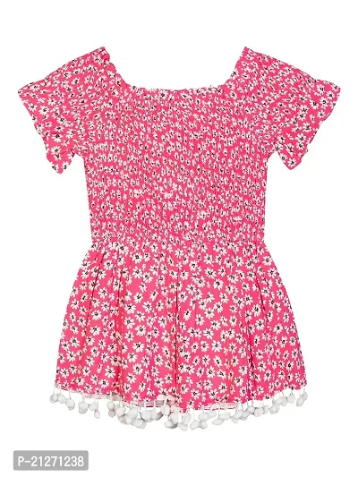 Budding Bees Girls Pink Floral Floral Smocked Short Sleeve Cotton Top-thumb2