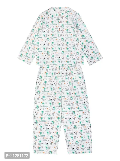 Budding Bees Unsiex White Printed Cotton Night Suit Set-thumb3