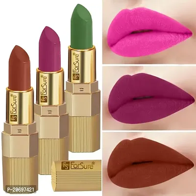 ForSure? Xpression Stick Lipsicks Long Lasting Matte Finish set of 3 Colors Lipstick for Women Suitable All Tones 3.5gm Each (Brown Nude-Magenta-Natural Pink)