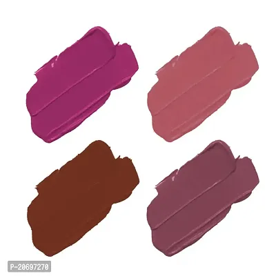 ForSure? Non Transfer Waterproof Longlast Liquid Matte Mini Lipstick Pack Of 4 (Haute Plum,Coco Brown,Adorable Nude,Crimson Red)-thumb2