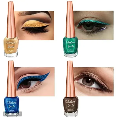 ForSure? Absolute Shine Liquid Glitter Eyeliner, Intense Color, Long Lasting, Glossy Texture Combo of 4 (7 ml each) (Pack of 4, Golden, Royal Blue, Glitter Brown, Glitter Green)