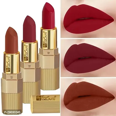 ForSure? Xpression Stick Lipsicks Long Lasting Matte Finish set of 3 Colors Lipstick for Women Suitable All Tones 3.5gm Each (Brown Nude-Red Velvet-Cherry Red)