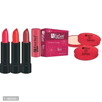 ForSure Compact Powder Xclusive 12 Hour Stay and Forfor pack of 3 Matte Lipstick (Colour - Orange, Copper, Pink)-thumb0