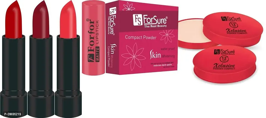 ForSure Compact Powder Xclusive 12 Hour Stay and Pack of 3 Forfor Matte Lipstick (Pack Of 12)