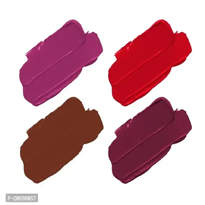 ForSure? Non Transfer Waterproof Longlast Liquid Matte Mini Lipstick Pack Of 4 (Peppy Red,Royal Berry,Haute Plum,Coco Brown)-thumb2