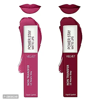 ForSurereg; Liquid Matte Lipstick Waterproof - Power Stay Lipstick combo (Upto 12 Hrs Stay) (Pink Blush, Cherry Maroon)