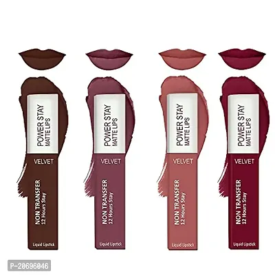 ForSurereg; Liquid Matte Lipstick Waterproof - Power Stay Lipstick combo of 4 (Upto 12 Hrs Stay) (Deep Brown, Mauve Matte, Peach Nude, Cherry Maroon)