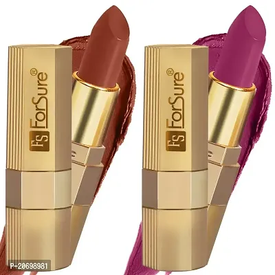 ForSure? Xpression Long Lasting Matte Finish Lipsicks set of 2 Different Colors Lipstick for Women Suitable All Indian Tones 3.5gm Each (Brown Nude-Magenta)