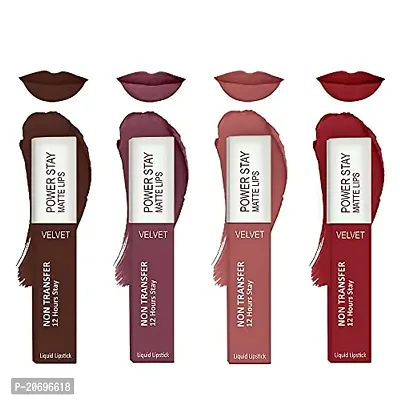 ForSurereg; Liquid Matte Lipstick Waterproof - Power Stay Lipstick combo of 4 (Upto 12 Hrs Stay) (Deep Brown, Mauve Matte, Peach Nude, Deep Red)