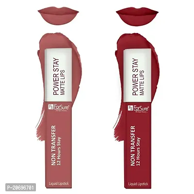 ForSure? Liquid Matte Lipstick Waterproof - Power Stay Lipstick combo (Upto 12 Hrs Stay) (Peach Nude, Deep Red)