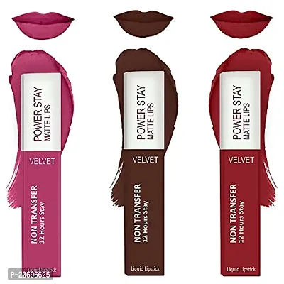 ForSurereg; Liquid Matte Lipstick Waterproof - Power Stay Lipstick combo (Upto 12 Hrs Stay) (Pink Blush, Deep Brown, Deep Red)-thumb0