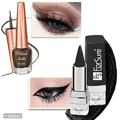 ForSurereg; Absolute Shine Liquid Glitter Eyeliner  Kajal Combo Intense Color, Long Lasting, Glossy Texture Smudge Proof (Brown  Black)
