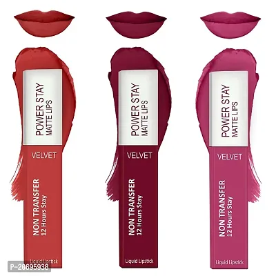 ForSure? Liquid Matte Lipstick Waterproof - Power Stay Lipstick combo (Upto 12 Hrs Stay) (Bright Red, Cherry Maroon, Pink Blush)-thumb0