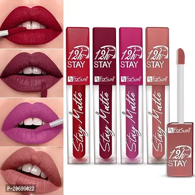 ForSure? Non Transfer Waterproof Longlast Liquid Matte Mini Lipstick Pack Of 4 (Royal Berry,Haute Plum,Adorable Nude,Crimson Red)