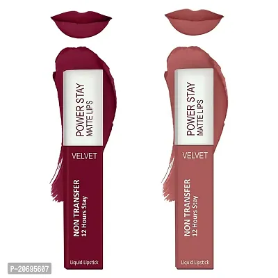 ForSure? Liquid Matte Lipstick Waterproof - Power Stay Lipstick combo (Upto 12 Hrs Stay) (Cherry Maroon, Peach Nude)-thumb0