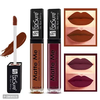 ForSure Matte Me Liquid Lipstick Non - Transferable Combo (Rust Brown, Ruby Red, Pack of 2)-thumb2