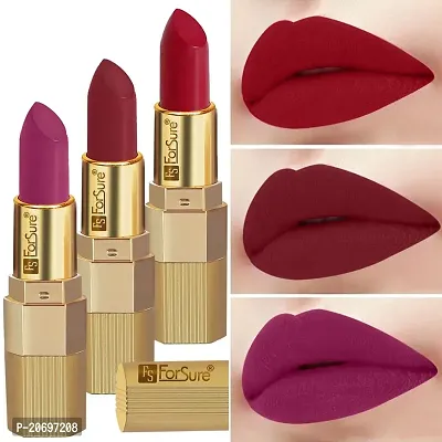 ForSure? Xpression Lipsicks Long Lasting Matte Finish set of 3 Colors Lipstick for Women Suitable All Tones 3.5gm Each (Magenta-Red Velvet-Cherry Red)