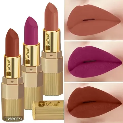 ForSure? Xpression Stick Lipsicks Long Lasting Matte Finish set of 3 Colors Lipstick for Women Suitable All Tones 3.5gm Each (Nude Matte-Brown Nude-Magenta)-thumb0