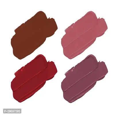 ForSure? Non Transfer Waterproof Longlast Liquid Matte Mini Lipstick Pack Of 4 (Coco Brown,Mauve Ice,Adorable Nude,Crimson Red)-thumb2