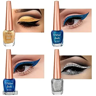 ForSurereg; Absolute Shine Liquid Glitter Eyeliner, Intense Color, Long Lasting, Glossy Texture Combo of 4 (7 ml each) (Pack of 4, Golden, Royal Blue, Turquoise Blue, Silver)