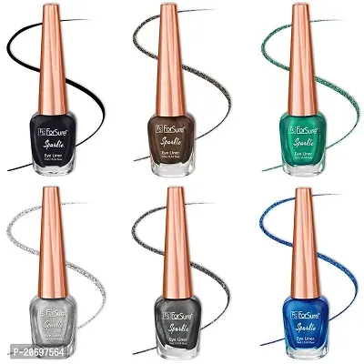 ForSure? Absolute Shine Liquid Glitter Eyeliner, Intense Color, Long Lasting Combo of 6 (7 ml each) (Intense Black, Glitter Grey, Glitter Green, Silver, Glitter Brown,Royal Blue)