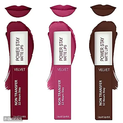 ForSurereg; Liquid Matte Lipstick Waterproof - Power Stay Lipstick combo (Upto 12 Hrs Stay) (Pink Blush,Cherry Maroon,Deep Brown)-thumb0