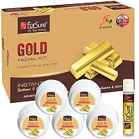 ForSurereg; Gold Facial Kit 5-Pieces Skin Care Set with Deep Cleanser, Exfoliating Scrub, Nourishing Gel, Whitening Cream, Mask Pack And FREE Face Serum for Anti Aging Skin Care Kit For Women(80gm)-thumb1