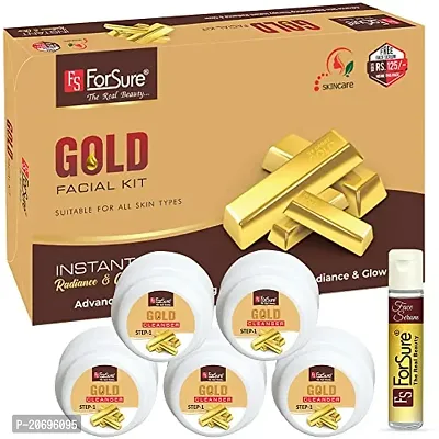 ForSurereg; Gold Facial Kit 5-Pieces Skin Care Set with Deep Cleanser, Exfoliating Scrub, Nourishing Gel, Whitening Cream, Mask Pack And FREE Face Serum for Anti Aging Skin Care Kit For Women(80gm)-thumb2