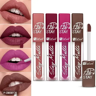 ForSure? Non Transfer Waterproof Longlast Liquid Matte Mini Lipstick Pack Of 4 (Royal Berry,Haute Plum,Coco Brown,Adorable Nude)