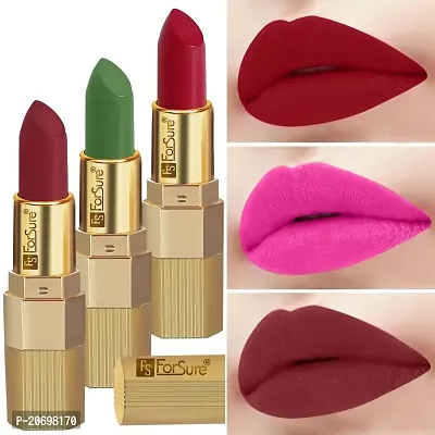 ForSure? Xpression Stick Lipsicks Long Lasting Matte Finish set of 3 Colors Lipstick for Women Suitable All Tones 3.5gm Each (Red Velvet-Cherry Red-Natural Pink)