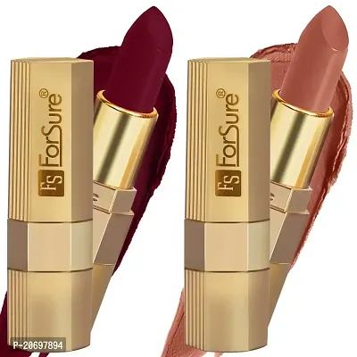 ForSure? Xpression Long Lasting Matte Finish Lipsicks set of 2 Different Colors Lipstick for Women Suitable All Indian Tones 3.5gm Each (Nude Matte-Maroon Matte)