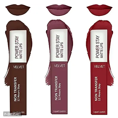 ForSurereg; Liquid Matte Lipstick Waterproof - Power Stay Lipstick combo (Upto 12 Hrs Stay) (Deep Brown, Mauve Matte, Deep Red)-thumb0