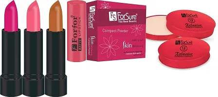 ForSure Compact Powder Xclusive 12 Hour Stay  Forfor Pack of 3 Matte Lipsticks (Colour - Baby Pink, Cream Brown, Chocolate Brown)