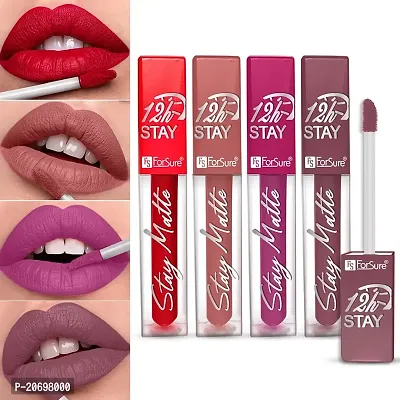 ForSure? Non Transfer Waterproof Longlast Liquid Matte Mini Lipstick Pack Of 4 (Peppy Red,Haute Plum,Adorable Nude,Mauve Ice)-thumb0