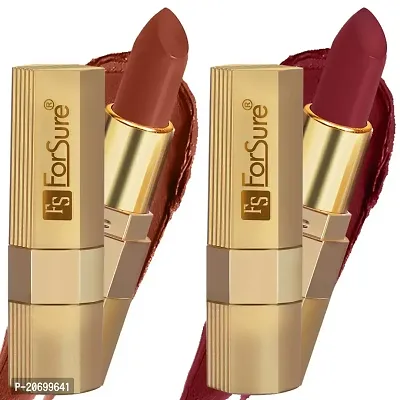 ForSure? Xpression Long Lasting Matte Finish Lipsicks set of 2 Different Colors Lipstick for Women Suitable All Indian Tones 3.5gm Each (Brown Nude-Cherry Red)
