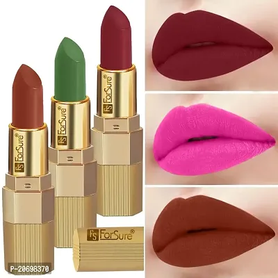ForSure? Xpression Stick Lipsicks Long Lasting Matte Finish set of 3 Colors Lipstick for Women Suitable All Tones 3.5gm Each (Brown Nude-Cherry Red-Natural Pink)