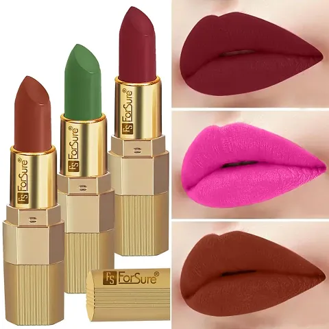 ForSure? Xpression Stick Lipsicks Long Lasting Matte Finish set of 3 Colors Lipstick for Women Suitable All Tones 3.5gm Each