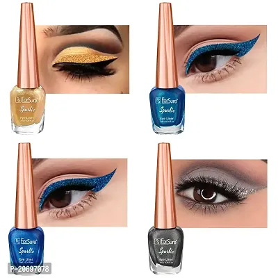 ForSure? Absolute Shine Liquid Glitter Eyeliner, Intense Color, Long Lasting, Glossy Texture Combo of 4 (7 ml each) (Pack of 4, Golden, Royal Blue, Turquoise Blue, Glitter Grey)