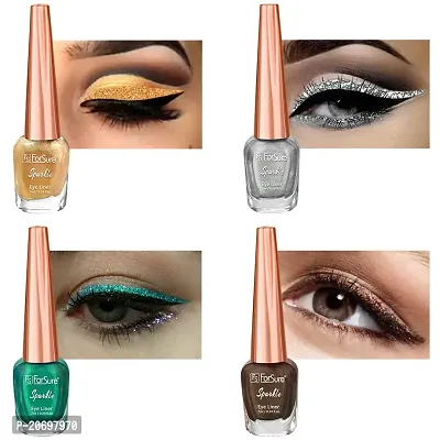 ForSure? Absolute Shine Liquid Glitter Eyeliner, Intense Color, Long Lasting, Glossy Texture Combo of 4 (7 ml each) (Pack of 4, Golden, Glitter Green, Glitter Brown, Silver)