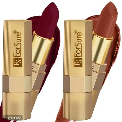 ForSure? Xpression Long Lasting Matte Finish Lipsicks set of 2 Different Colors Lipstick for Women Suitable All Indian Tones 3.5gm Each (Nude Matte-Brown Nude)