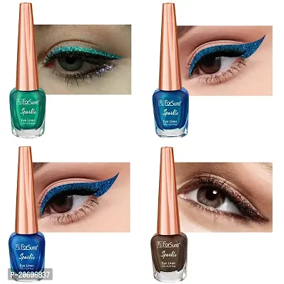 ForSure? Absolute Shine Liquid Glitter Eyeliner, Intense Color, Long Lasting, Glossy Texture Combo of 4 (7 ml each) (Pack of 4, Royal Blue, Turquoise Blue, Glitter Brown, Glitter Green)