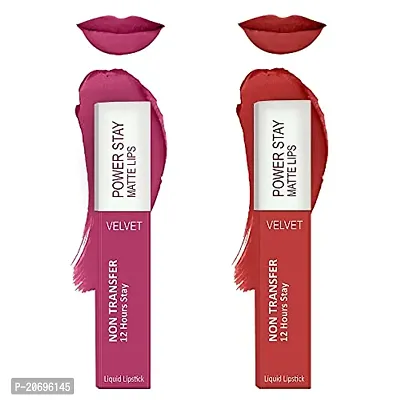 ForSurereg; Liquid Matte Lipstick Waterproof - Power Stay Lipstick combo (Upto 12 Hrs Stay) (Pink Blush, Bright Red)