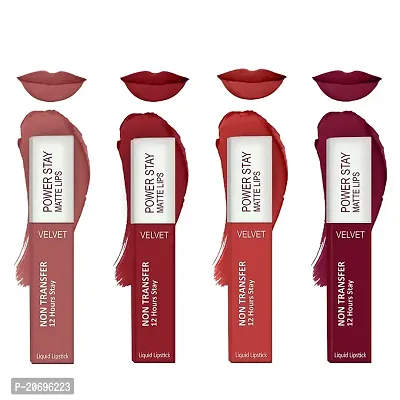 ForSure? Liquid Matte Lipstick Waterproof - Power Stay Lipstick combo of 4 (Upto 12 Hrs Stay) (Peach Nude, Deep Red, Bright Red, Cherry Maroon)