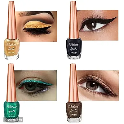 ForSurereg; Absolute Shine Liquid Glitter Eyeliner, Intense Color, Long Lasting, Glossy Texture Combo of 4 (7 ml each) (Pack of 4, Golden, Glitter Green, Glitter Brown, Intense Black)