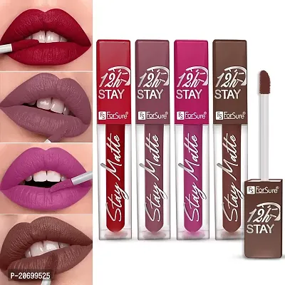 ForSure? Non Transfer Waterproof Longlast Liquid Matte Mini Lipstick Pack Of 4 (Haute Plum,Coco Brown,Mauve Ice,Crimson Red)